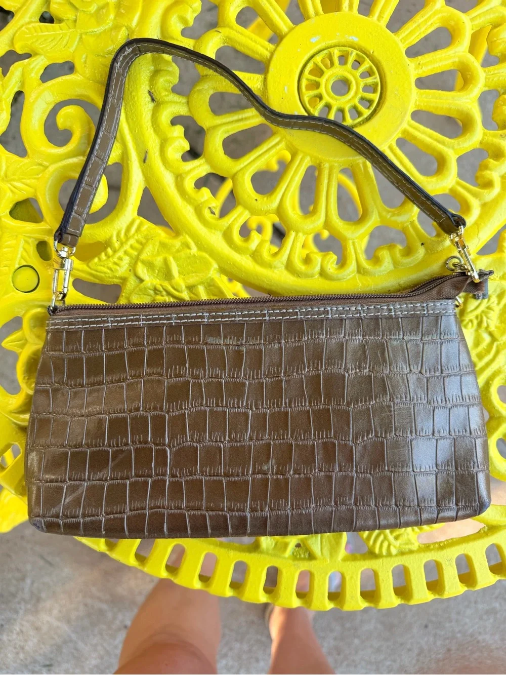 Maxx New York Brown Croc-Embossed Wristlet